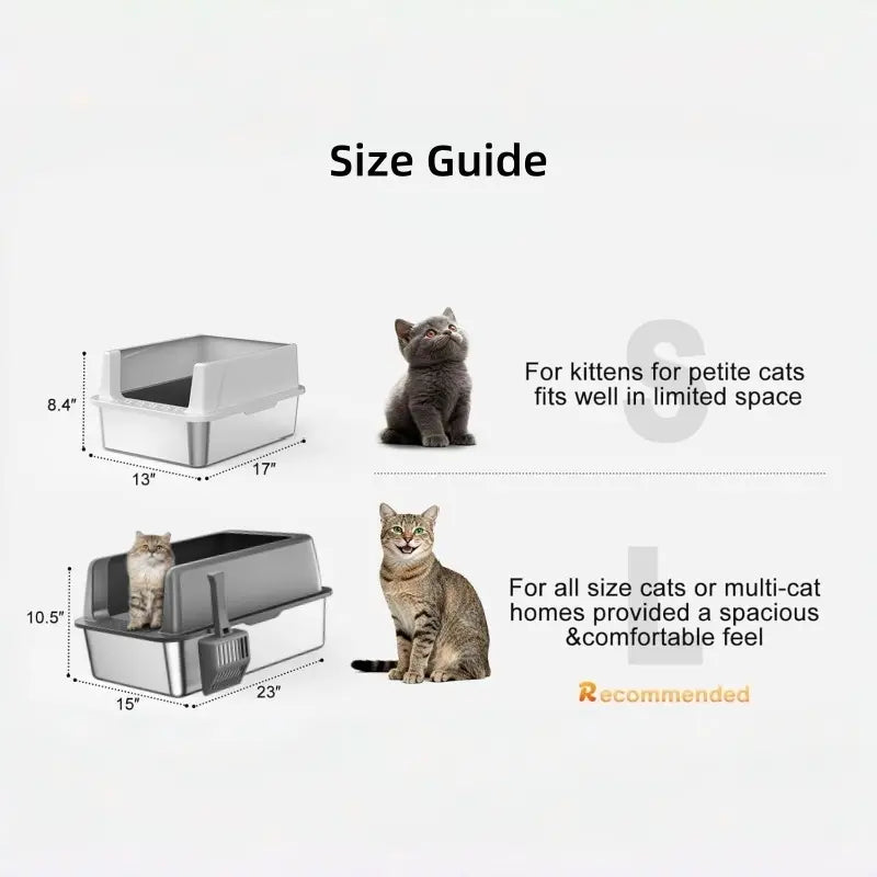 MISOFOG Stainless Steel High-Sided Litter Box with Lid - Non-Sticky, Anti-Leakage Tray, Large Size 2-Pack for Easy Cleanup for Cats and Rabbits