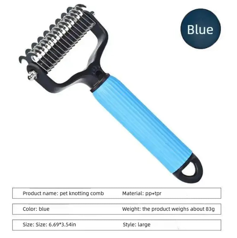 Double-Sided Dematting Comb and Deshedding Brush for Cats and Long-Haired Dogs, Effective Undercoat Rake for Matted Fur Removal