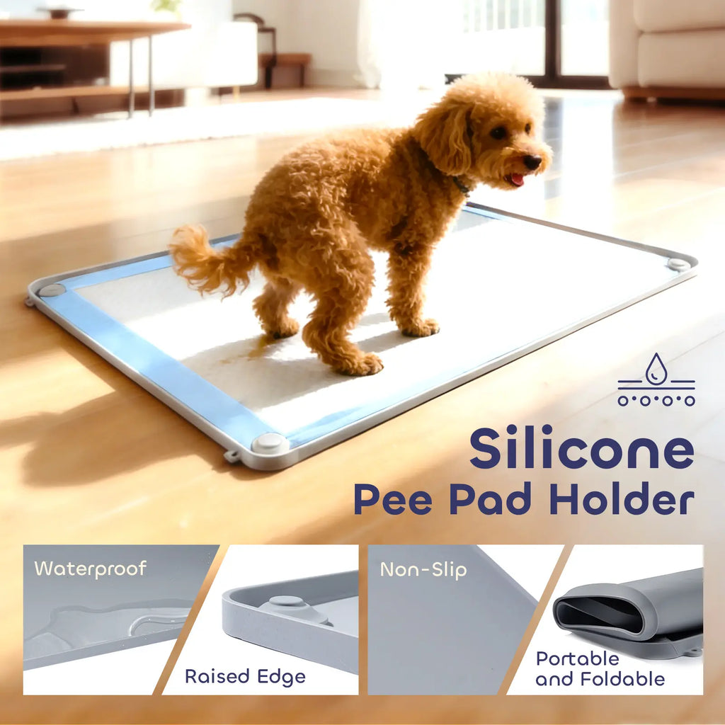 Silicone Dog Pee Pad Holder for 24" x 24" Training Pads - Leak-Proof, Non-Slip Design with Secure Fasteners, Portable and Easy to Clean