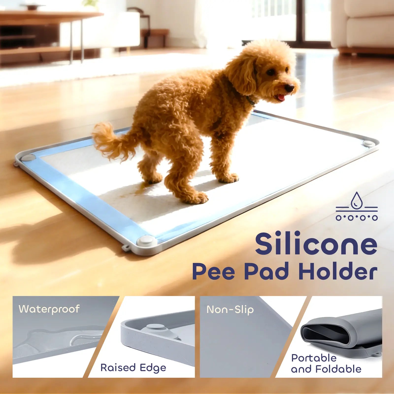 Silicone Dog Pee Pad Holder for 24" x 24" Training Pads - Leak-Proof, Non-Slip Design with Secure Fasteners, Portable and Easy to Clean