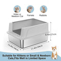 MISOFOG Stainless Steel High-Sided Litter Box with Lid - Non-Sticky, Anti-Leakage Tray, Large Size 2-Pack for Easy Cleanup for Cats and Rabbits