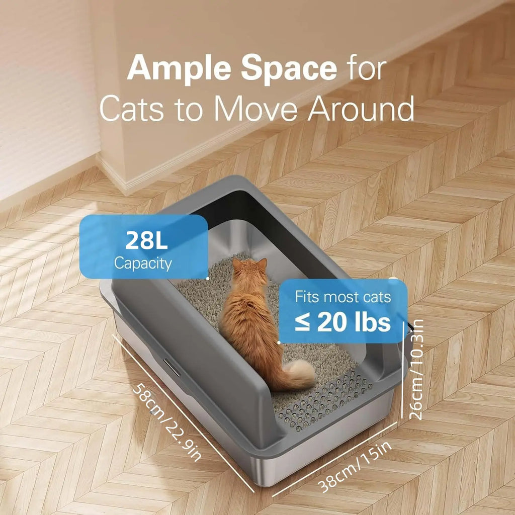 MISOFOG Stainless Steel High-Sided Litter Box with Lid - Non-Sticky, Anti-Leakage Tray, Large Size 2-Pack for Easy Cleanup for Cats and Rabbits
