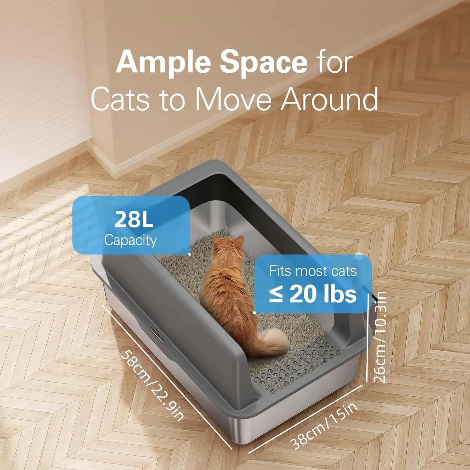 MISOFOG Stainless Steel High-Sided Litter Box with Lid - Non-Sticky, Anti-Leakage Tray, Large Size 2-Pack for Easy Cleanup for Cats and Rabbits