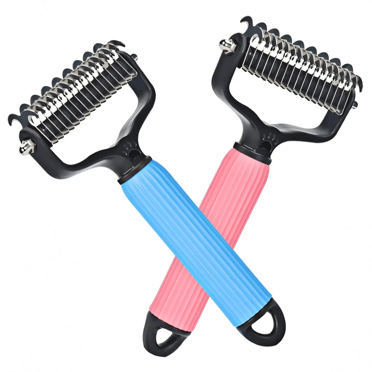 Double-Sided Dematting Comb and Deshedding Brush for Cats and Long-Haired Dogs, Effective Undercoat Rake for Matted Fur Removal