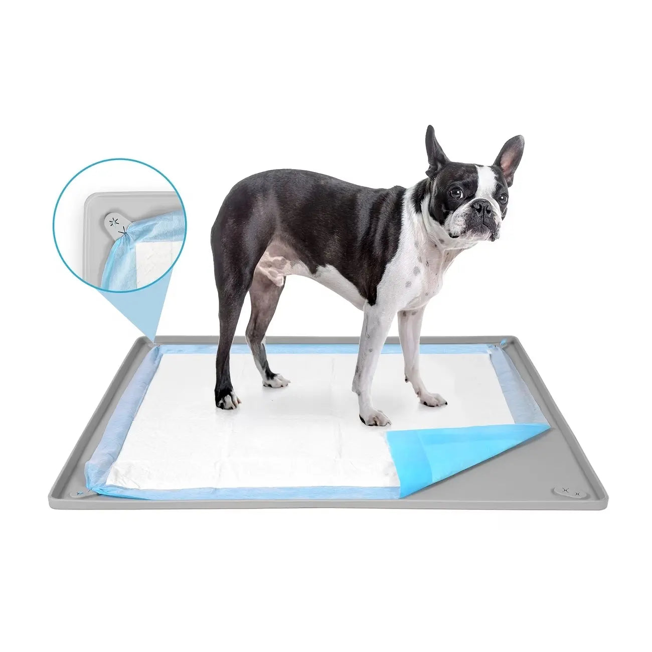 Silicone Dog Pee Pad Holder for 24" x 24" Training Pads - Leak-Proof, Non-Slip Design with Secure Fasteners, Portable and Easy to Clean