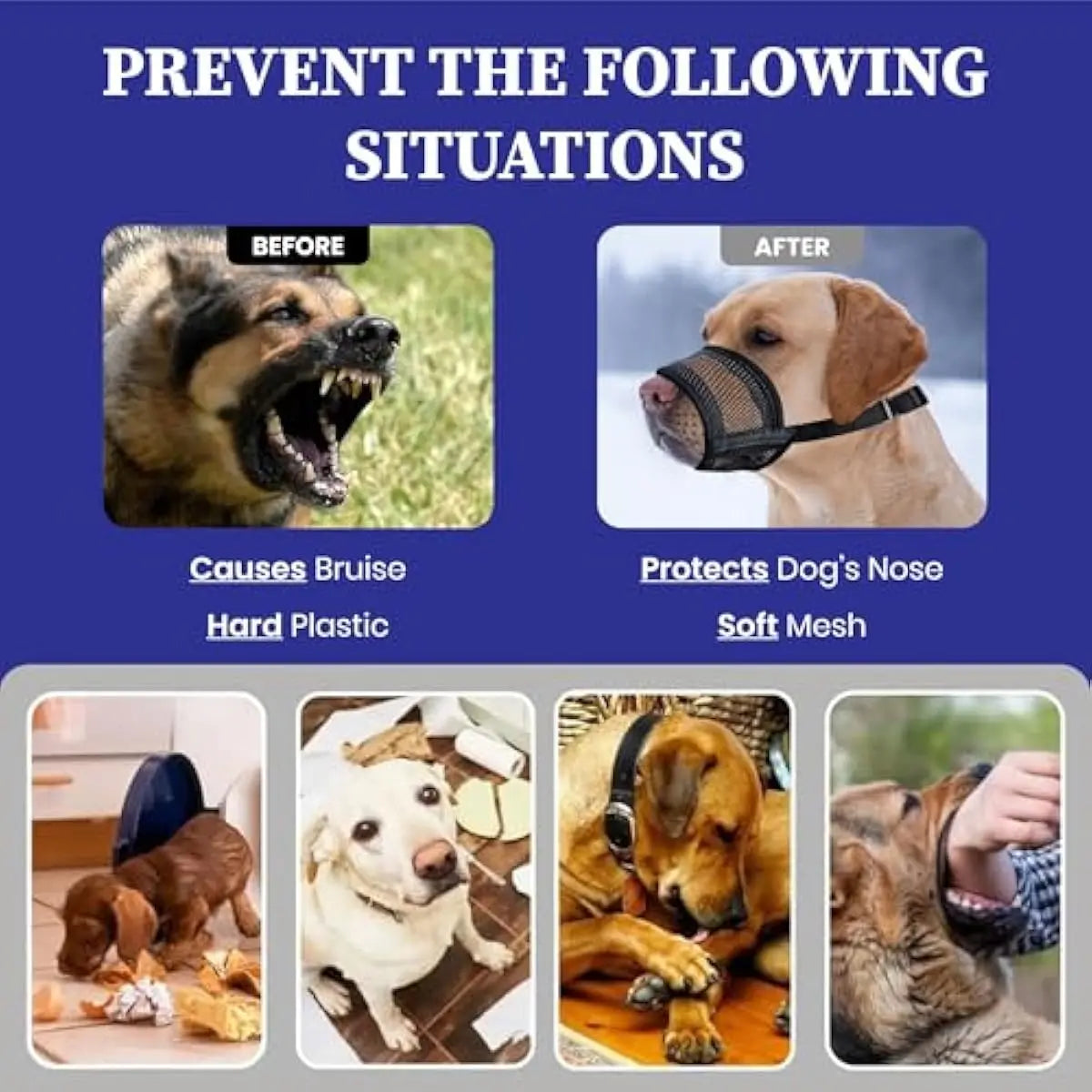 Adjustable Air Mesh Dog Muzzle for Various Breeds | Prevents Biting, Scavenging, Licking, and Chewing