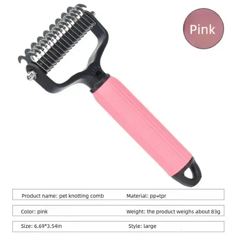 Double-Sided Dematting Comb and Deshedding Brush for Cats and Long-Haired Dogs, Effective Undercoat Rake for Matted Fur Removal
