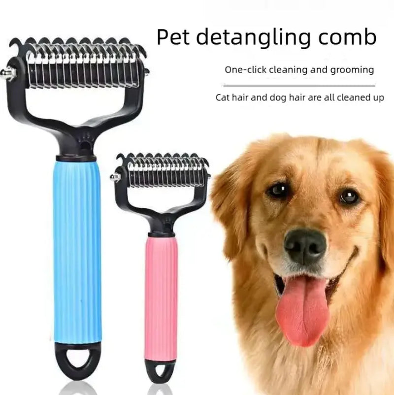 Double-Sided Dematting Comb and Deshedding Brush for Cats and Long-Haired Dogs, Effective Undercoat Rake for Matted Fur Removal